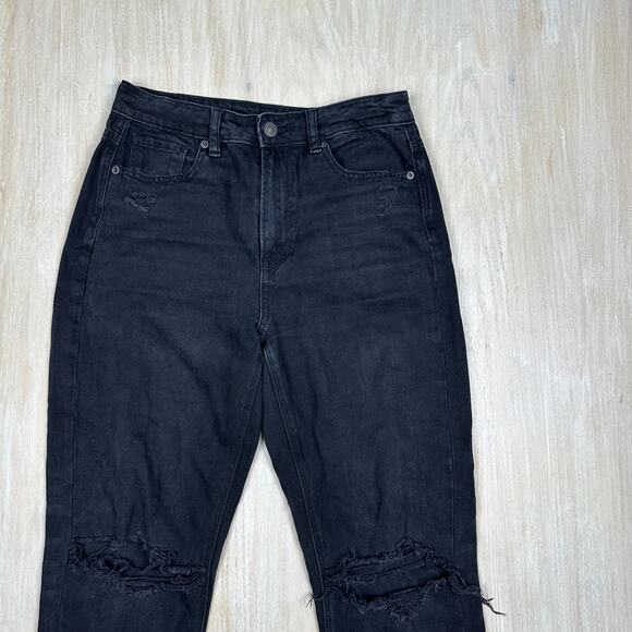 American Eagle Black Mom Jean Dark Wash High Rise Distressed Denim Jeans 4 - Picture 2 of 15